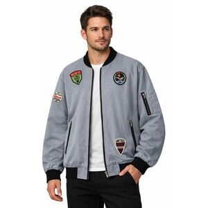 HAYDEN LA Patchwork Bomber Jacket Gray Large NWT New Excellent D25 Stylish Zip